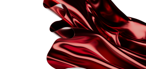 Stunning abstract image of flowing red silk cloth with captivating light reflections on white backg