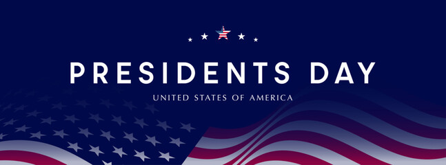 President's Day banner, USA flag background, text design