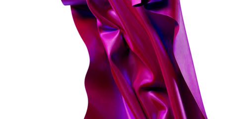 Close-up of elegant draped fabric with a shiny, reflective surface. The bright colors and dynamic folds create a visuall