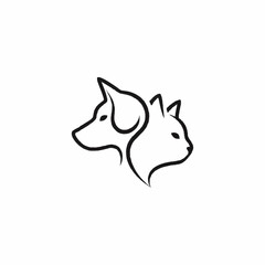 Fototapeta premium Minimalist Line Art Logo of Dog and Cat Heads.
