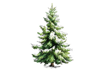 Fototapeta premium Snowy pine tree on black background for winter scenes
