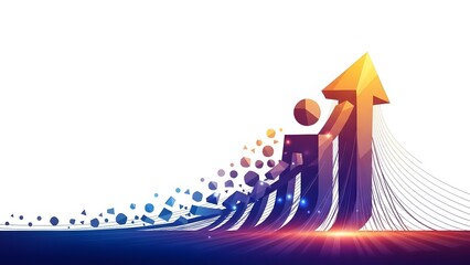 Abstract illustration of growing bar graph transforming into upward pointing arrow symbolizing business growth and success