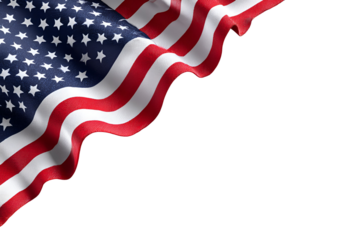 American flag waving against black background with stars and stripes