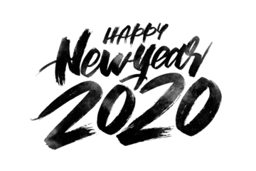 Happy New Year 2020 celebration with shiny metallic text