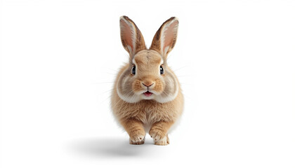 Obraz premium A cute rabbit standing on a white background looking directly at the camera