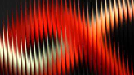Glowing red to orange gradient with vertical stripes lines on a black backdrop. The composition features a smooth, shiny surface with a sense of motion and depth