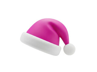 Pink santa hat on transparent background with white trim and pom pom