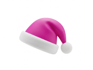 Pink santa hat on transparent background with white trim and pom pom