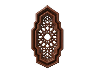 Brown wooden decorative panel with intricate floral design isolated on transparent background