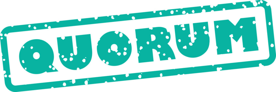Teal grungy quorum stamp on transparent background