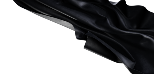 Dramatic abstract of black flowing fabric isolated on white. Perfect for fashion, design, and texture visuals. Adds eleg
