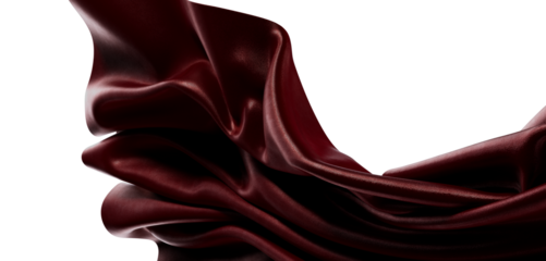 Close-up of a luxurious maroon fabric, with flowing folds, isolated on white. Captures texture and elegance for design a