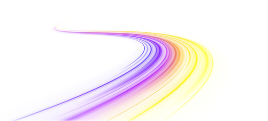 Fast light trails on an expressway with streaks and motion blur. Dynamic city street perspective with colorful neon flashes and flowing vehicle lights.