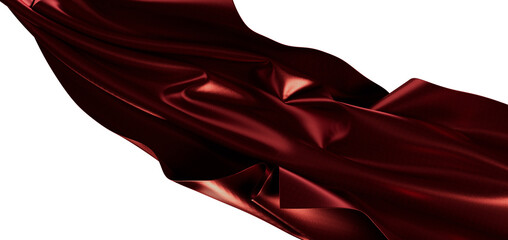 Obraz premium Elegant burgundy satin fabric flowing against a clean white backdrop, ideal for backgrounds and desi
