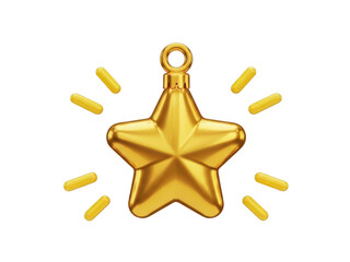 A shiny gold star ornament with sparkles isolated on transparent background