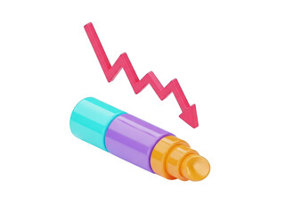 A colorful marker or pen with a downward trending arrow above it isolated on transparent background