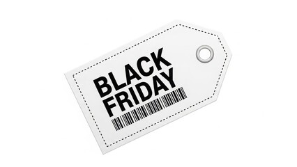 Black Friday sale tag with barcode on white background discount shopping label