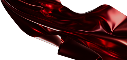 Abstract image of a flowing red glossy fabric. Ideal for design, backdrop, or texture usage. Suitable for elegance, luxu