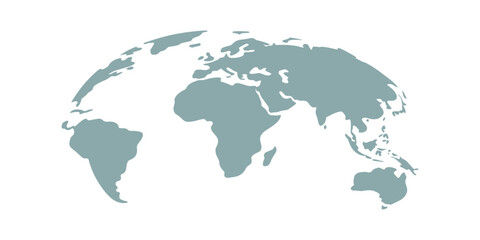 Naklejka premium Curved world map silhouette, half globe of blue planet Earth, global business geography, worldwide international. Africa, Asia and America, Europe, Australia continents. Travel vector infographics
