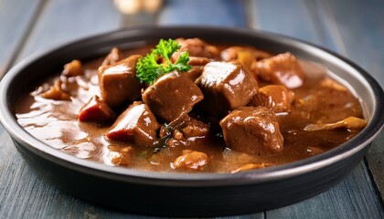 appetizing wet dog food chunks in rich savory gravy ready to serve