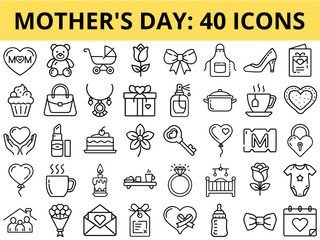 Mother's Day icons in various styles and symbols for celebration  