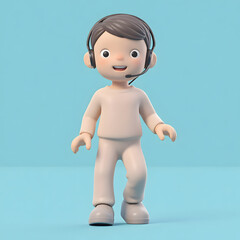 3D Cartoon Character with Headset on Blue Background｜ヘッドセットを着用した3Dカートゥーンキャラクターの青背景イラスト