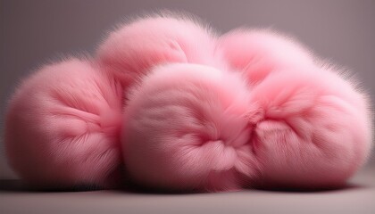 cluster of pink fur balls forming abstract shape with soft texture against neutral backdrop