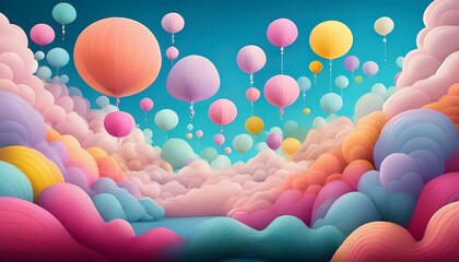 colorful message bubbles float among pastel clouds in a bright playful abstract landscape representing communication and social interaction