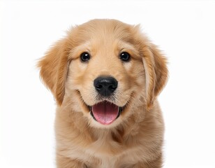golden retriever puppy stands happily isolated on white background