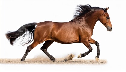 brown horse in motion isolated on white background