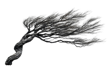 Obraz premium Artistic windswept tree icon showing motion on clean white base isolated on transparent background