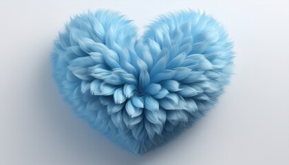 fluffy heart shaped flower in soft blue with white background for graphic design