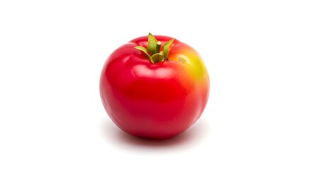 Fresh Ripe Red Tomato with Green Stem Isolated on White Background