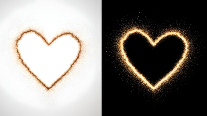 Obraz premium Heart shaped light trails on white and black backgrounds