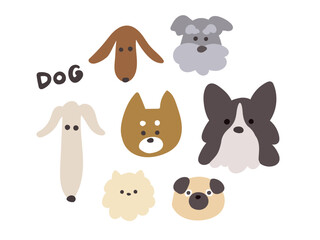 Cute Dog Face Illustration Set with Various Breeds in Flat Style
