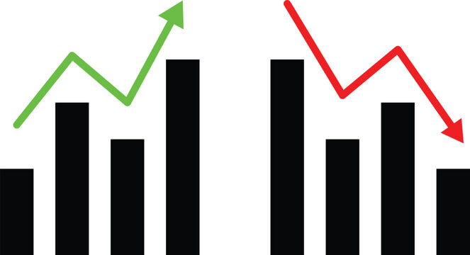 Bar Chart with Up and Down Arrows for Trend Comparison Vector