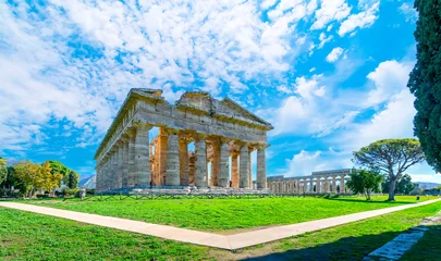The ancient Greek temple of Hera in Paestum, Italy. Famous archaeological site of Paestum, Magna Graecia, ancient ruins. © mitzo_bs