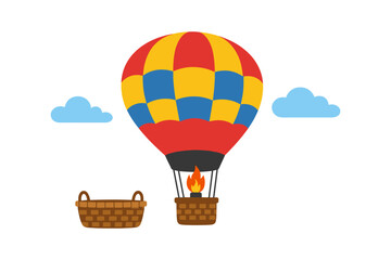 Fototapeta premium Colorful hot air balloon with detachable basket on a cloudy day