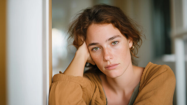 Tired mother leaning against a wall at home, brief rest conveying overwhelm, endurance, and the invisible labor of parenting. cinematic color correction, natural uneven lighting yet gentle
