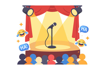 Stand-up comedy night stage with microphone and audience