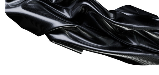 High-quality studio shot of shiny black carbon fiber fabric, showcasing its texture and reflective qualities. Perfect fo