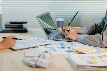 Corporate team discussing market data. Collaborative effort for business