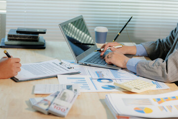 Corporate team discussing market data. Collaborative effort for business