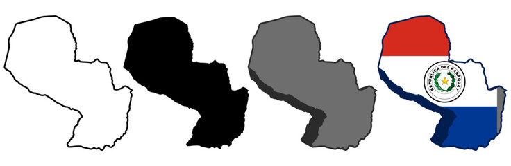 set collections paraguay flag in map icon. Detailed Libya map silhouette. 3D Maps paraguay symbol design template vector illustration