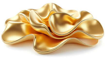 Gold polished metal abstract fabric fold with soft reflective curves and elegant flowing form creating luxurious warm mood