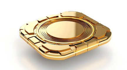 High tech golden energy module segmented module circular core futuristic power unit elegant metallic surface glowing reflection sleek design