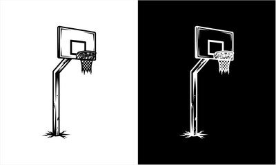 Hand-drawn basketball hoop illustration in black and white sketch style. © Gustavo