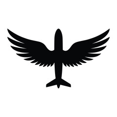 Airplane silhouette with bird wings abstract concept showing travel freedom and aviation industry