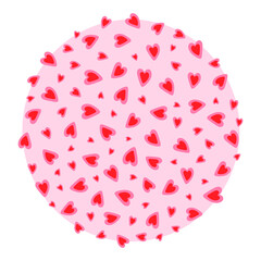 Hand drawn hearts on circle backdrop in trendy pink Love Thematic Minimalistic wallpaper Flat Design. Isolated Vector illustration Simple Product labels Background, leaflet, banner, price tag, posters