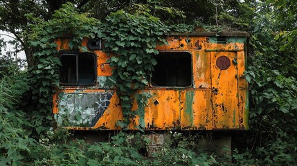 Overgrown Relic Abandoned Train Car Consumed by Natures Embrace.